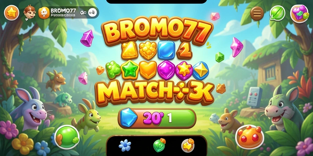 Tampilan gameplay BROMO77 dengan objek yang cerah dan menarik.