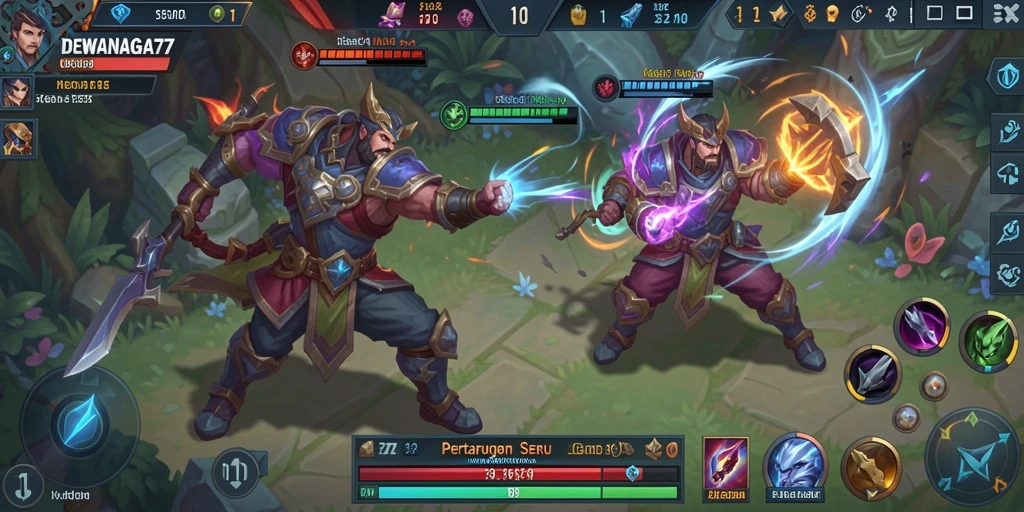 Screenshot gameplay DEWANAGA77 menampilkan pertarungan seru di arena MOBA.