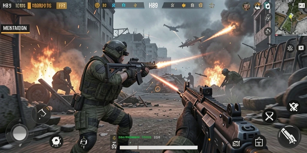 Tampilan aksi seru dalam gameplay FPS H89 yang mendebarkan.