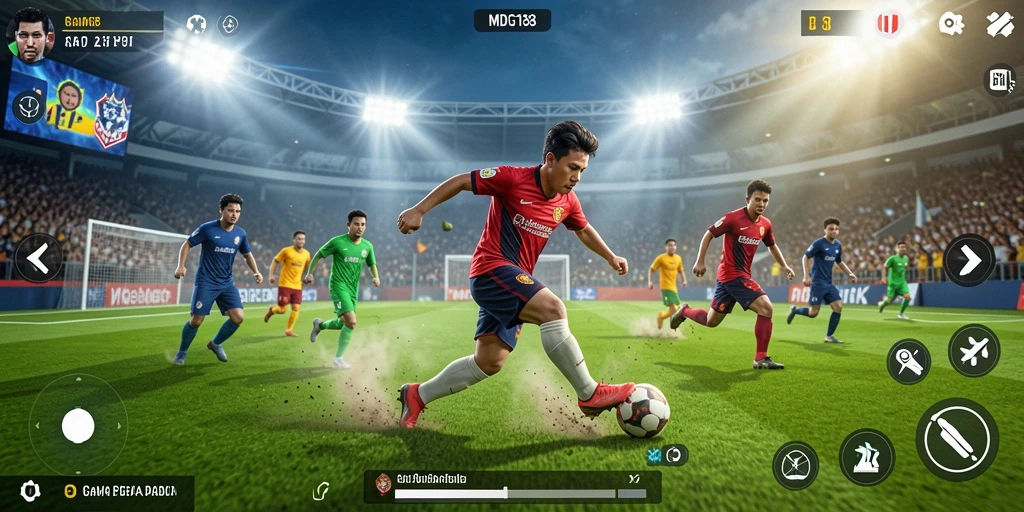 Screenshot menampilkan aksi seru gameplay sepak bola MDG188.
