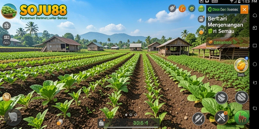 Menampilkan gameplay seru bertani di SOJU88.