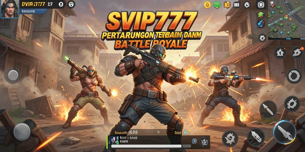 Tangkapan layar SVIP777 menampilkan aksi intens di arena Battle Royale.